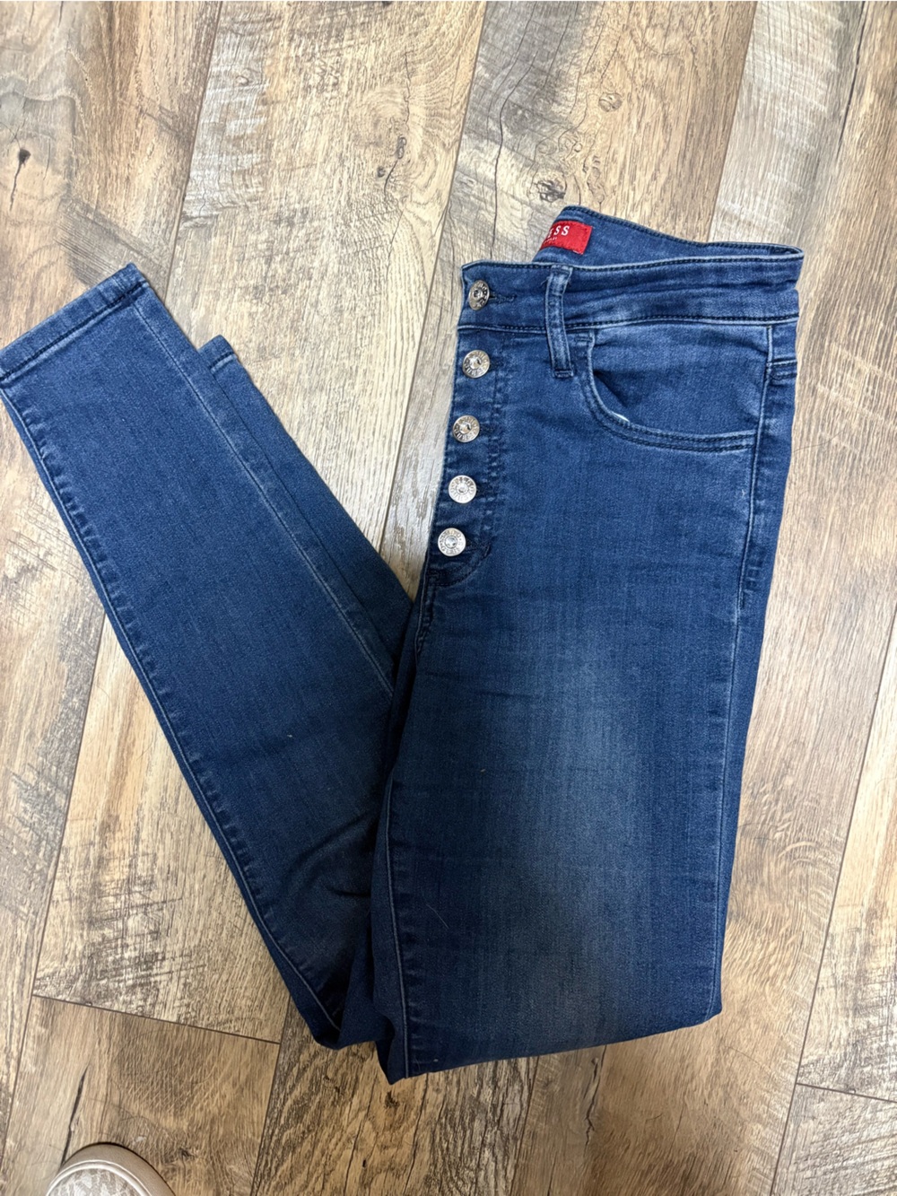 Guess Dark Blue Ankle Skinny Jeans with Exposed Buttons